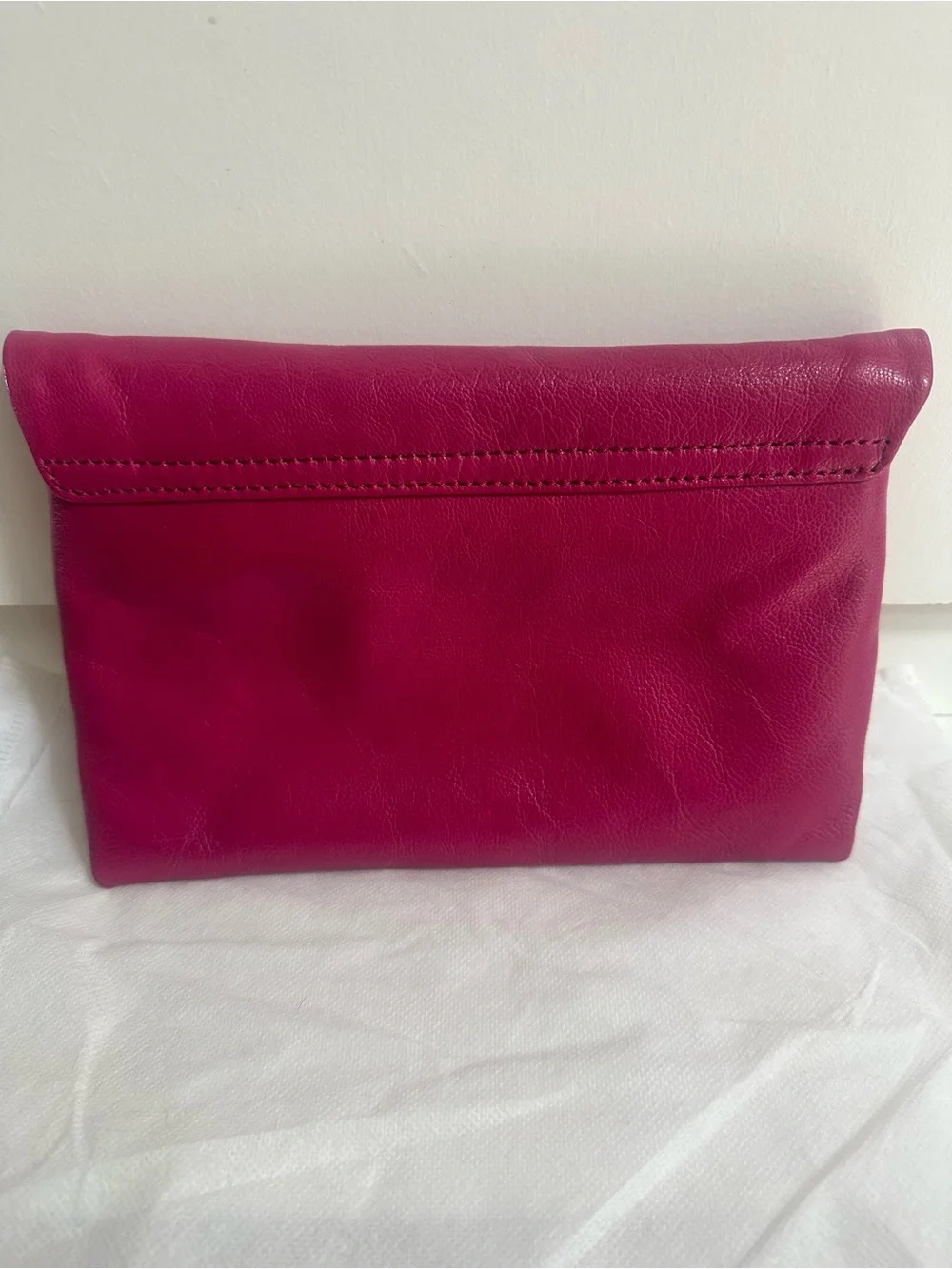 Authentic kate spade Magenta Leather Fold-Over Clutch with Gold Logo